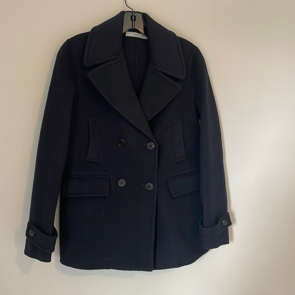 Navy Vince classic wool/cashmere pea coat, size 2